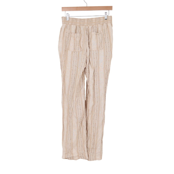 Briggs Womens Linen Blend Striped Wide Leg Pants Beige Smocked Waist Medium