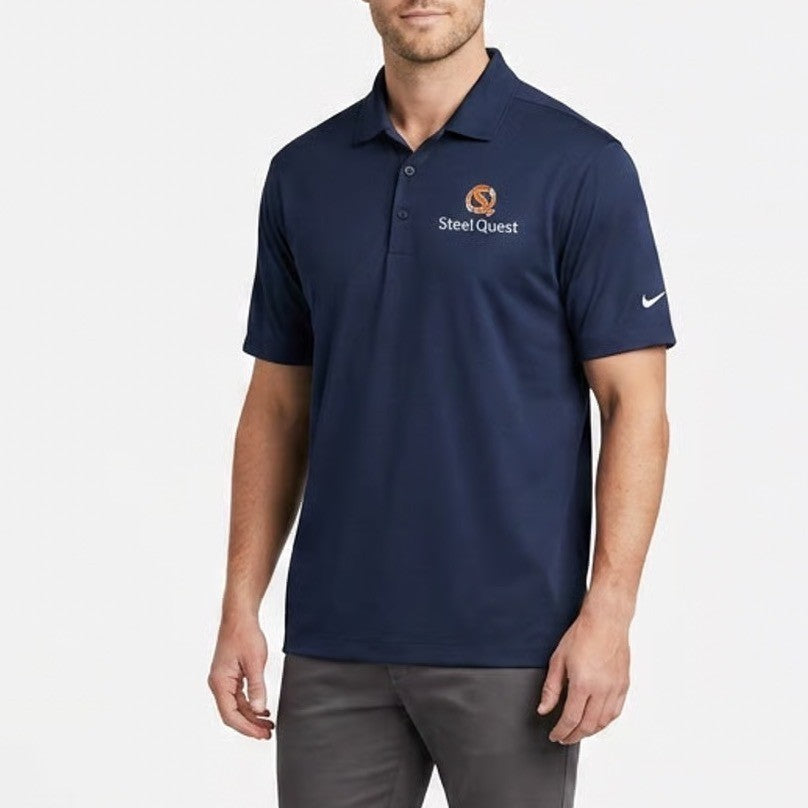 Nike Golf Dri Fit Polo Shirt Mens Navy Steel Quest Embroidered Short Sleeve