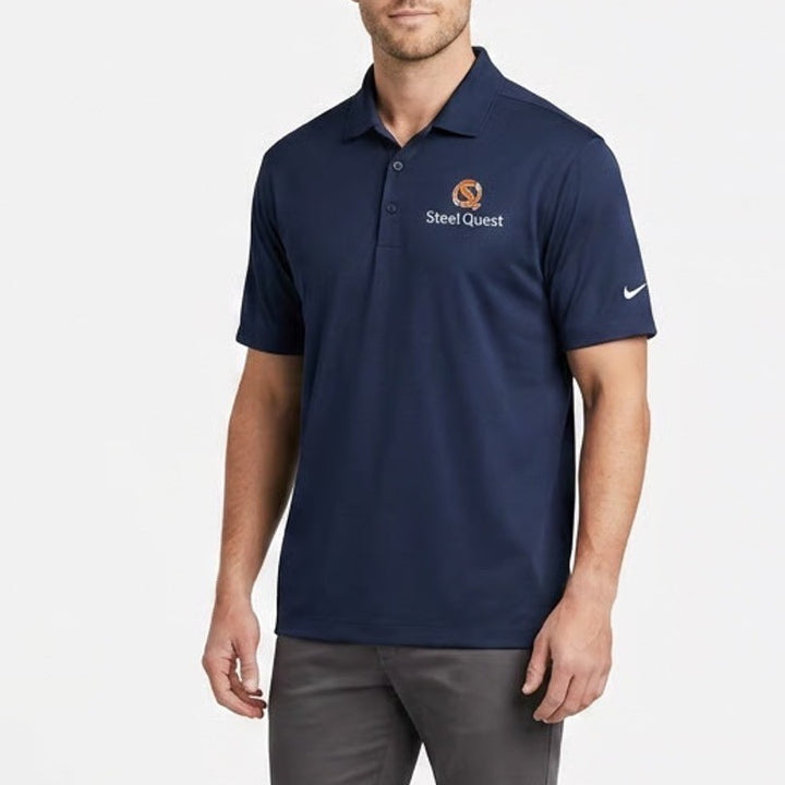 Nike Golf Dri Fit Polo Shirt Mens Navy Steel Quest Embroidered Short Sleeve