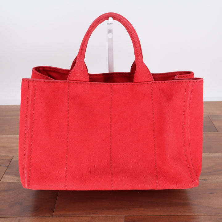 Prada Canapa Tote Bag Red Canvas Logo Handbag Rosso Gold Hardware