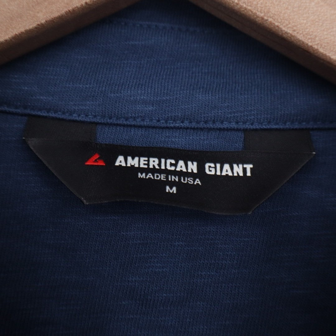 American Giant Premium Slub Shirt Men Medium Blue Cotton Spread Collar Button Up