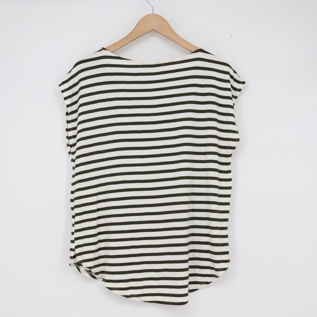 Green Envelope Los Angeles Olive Green Striped Cap Sleeve Top Size L