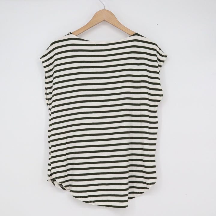 Green Envelope Los Angeles Olive Green Striped Cap Sleeve Top Size L