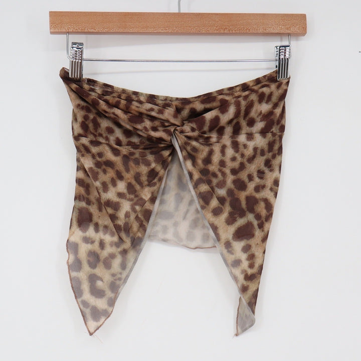 SHEIN Tube Top Womens XS Leopard Print Twist Front Handkerchief Hem Brown Exc