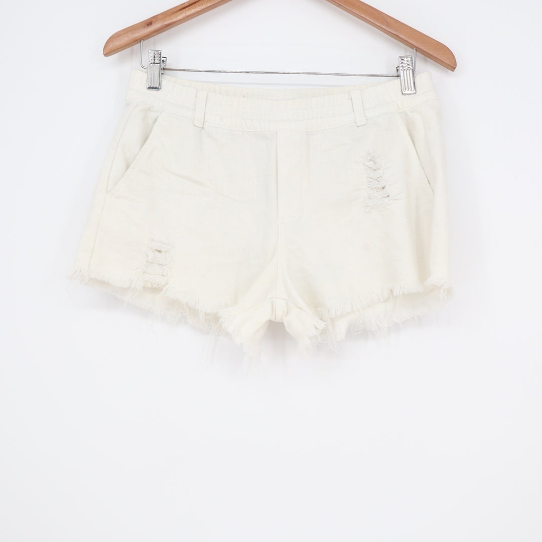 Aerie White Distressed Denim Shorts Frayed Raw Hem XS