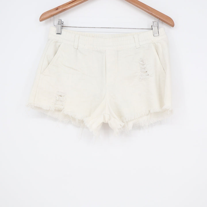 Aerie White Distressed Denim Shorts Frayed Raw Hem XS