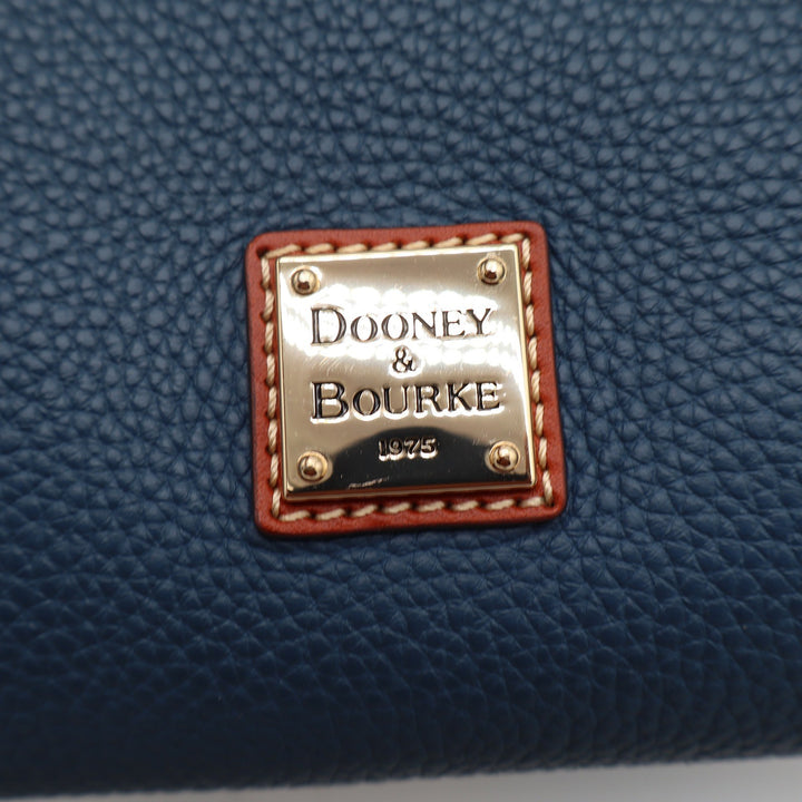 Dooney & Bourke Navy Blue Pebbled Leather Tote Bag Tan Trim