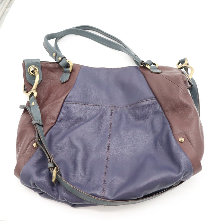 ORIANY Leather Colorblock Hobo Bag Navy Burgundy Teal Studded Satchel Crossbody