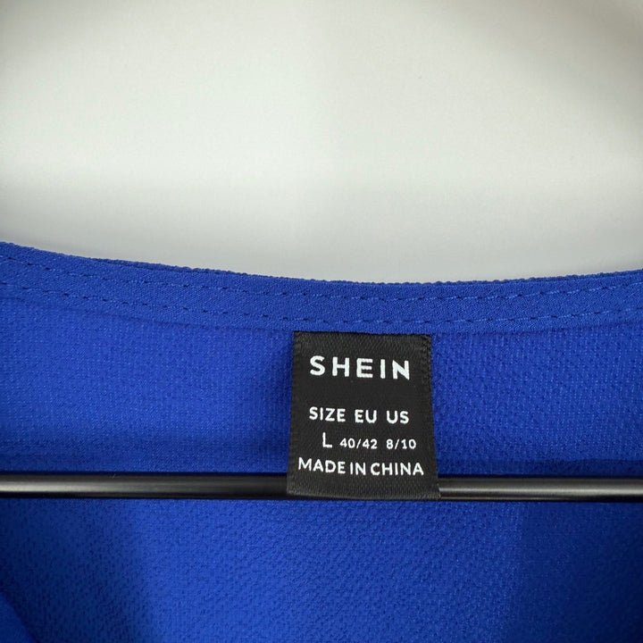 SHEIN Cobalt Blue Blouse Top Womens Long Sleeve Button Detail V-Neck Size L