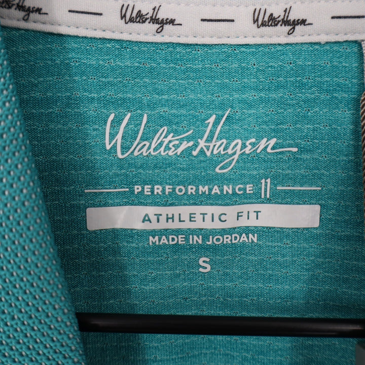 Walter Hagen Mens P11 Birdseye Polo Shirt Aqua Blue Heather Athletic Fit