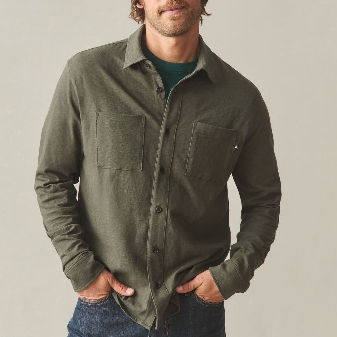 American Giant Premium Slub Shirt Men M Olive Green Cotton Long Sleeve Button Up