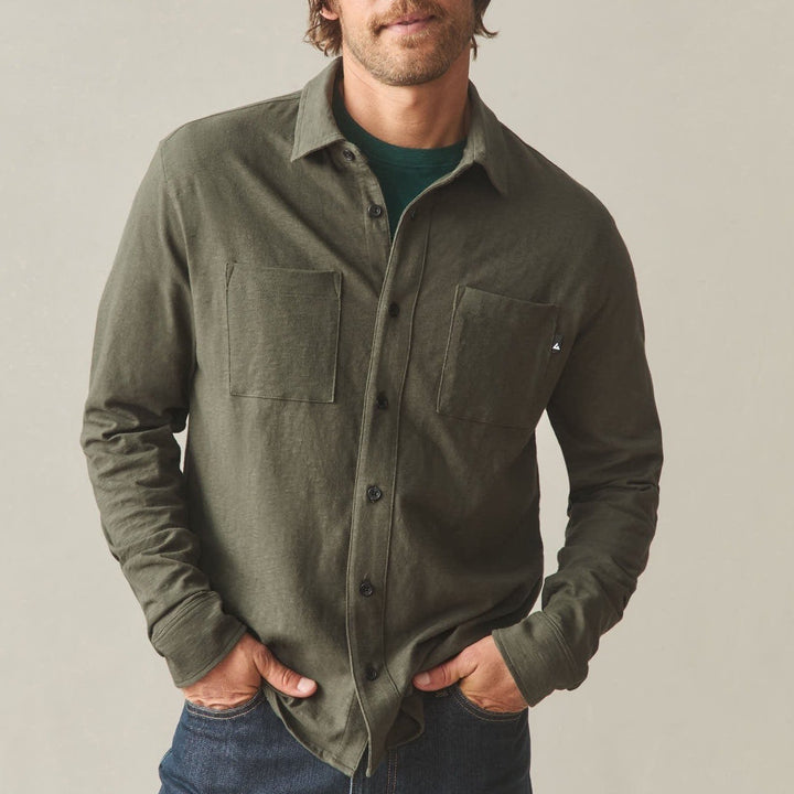 American Giant Premium Slub Shirt Men M Olive Green Cotton Long Sleeve Button Up