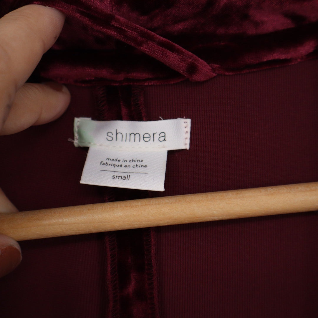 Shimera Burgundy Crushed Velvet Short Robe Shawl Collar Tie Waist Small
