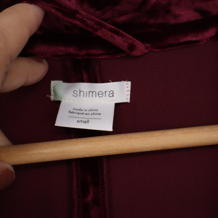Shimera Burgundy Crushed Velvet Short Robe Shawl Collar Tie Waist Small