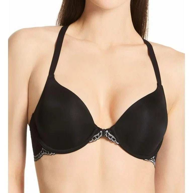 Maidenform One Fab Fit T-Shirt Bra Womens 38B Black Stretch Underwire Lace Trim