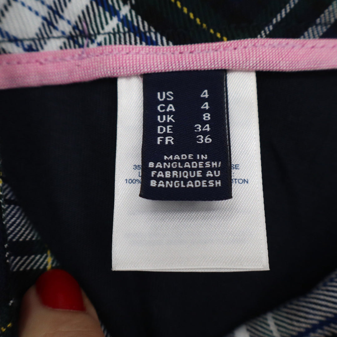 Lands End Womens Plaid Pleated Skort Navy Blue White Tartan Mini Skirt Size 4