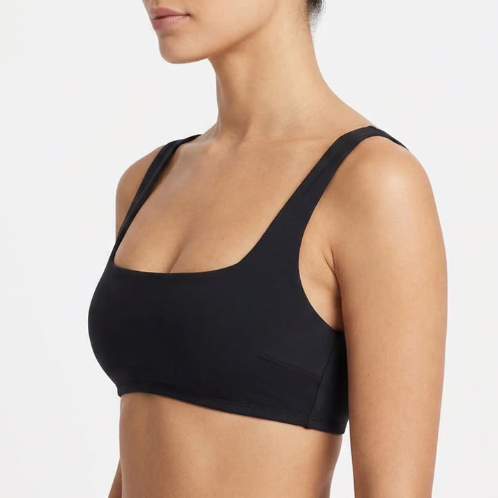 Aerie Black Scoop Neck Bikini Top Wide Strap Solid Minimalist Swim Size L