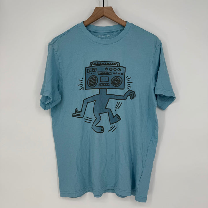 American Eagle Outfitters Mens Medium Blue Boombox Graphic T-Shirt