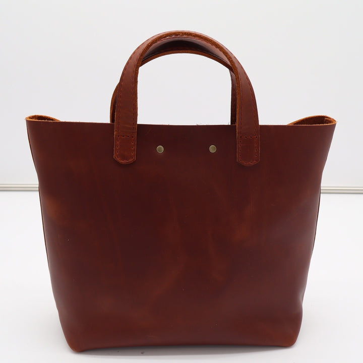 Portland Leather Goods Mini Crossbody Tote Bag Cognac Brown Leather Handbag