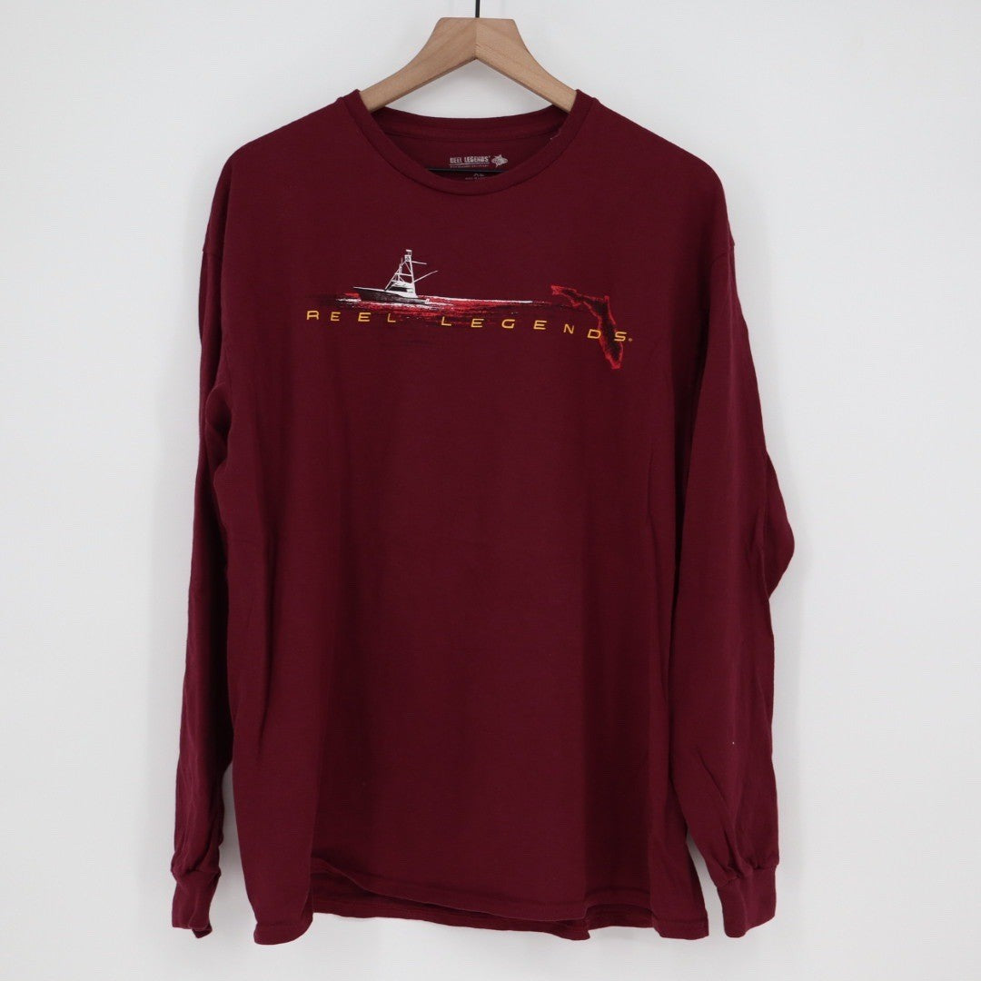 Reel Legends Florida Fishing Boat Marlin Long Sleeve T Shirt Mens XL