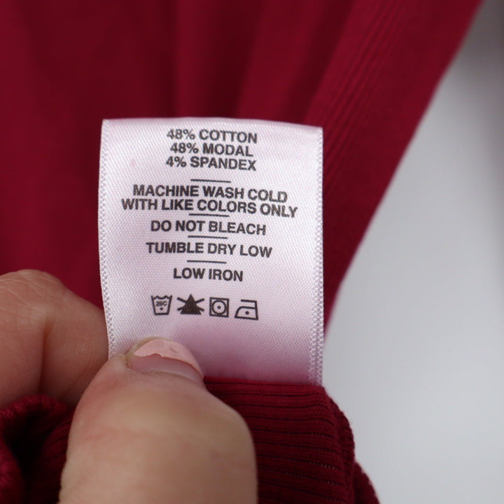 American Giant Womens Long Sleeve Ribbed Knit Crew Neck T Shirt Burgundy Size M