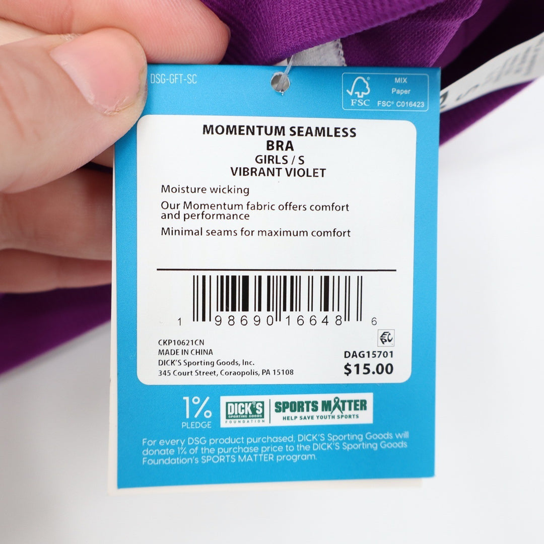 DSG Girls Momentum Seamless Sports Bra Vibrant Violet White Size S 8-9