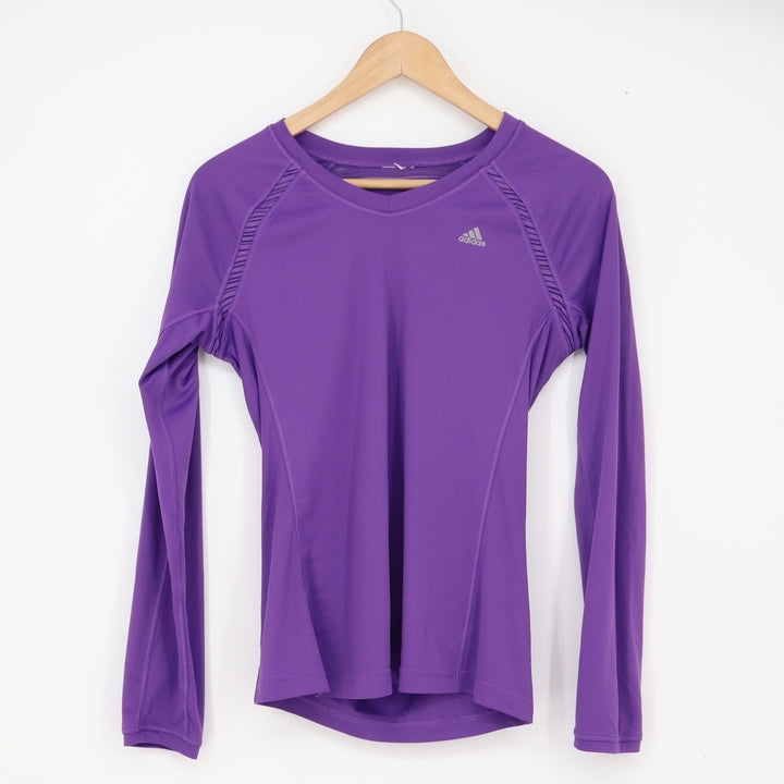 Adidas Shirt Women Purple Climacool V-Neck Long Sleeve Athletic Excellent