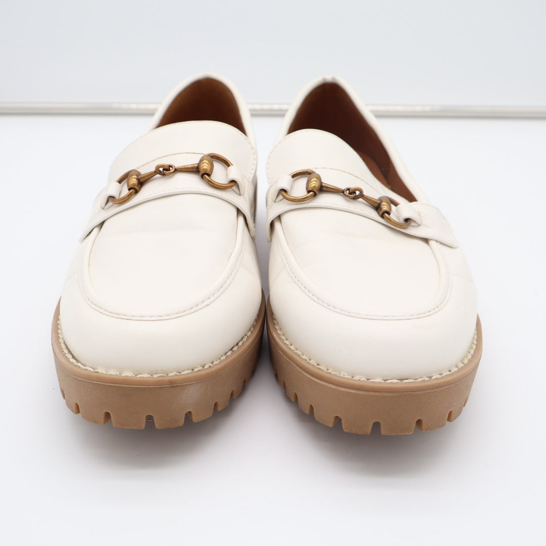 A New Day Danica Loafers Womens US 8.5 Off White Leather Horsebit Lug Sole Shoes