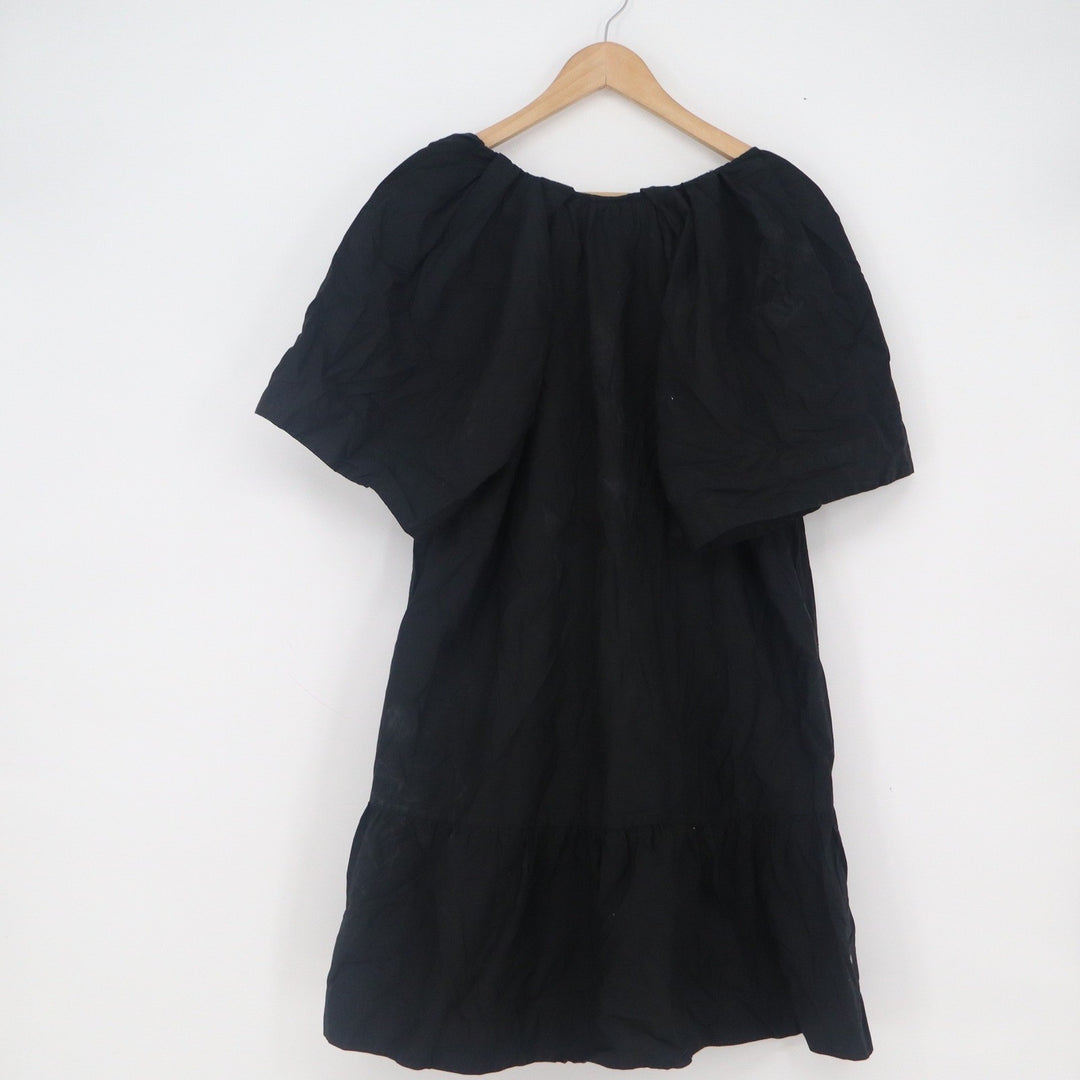 A New Day Womens XL Black Cotton V-Neck Puff Sleeve Tiered Mini Babydoll Dress