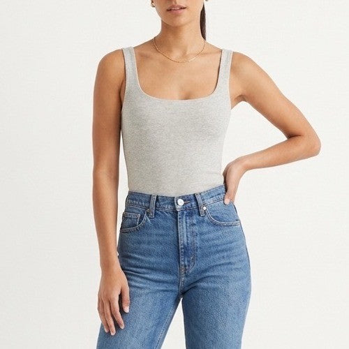 Naked Wardrobe Womens Scoop Neck Thong Bodysuit Heather Grey Large