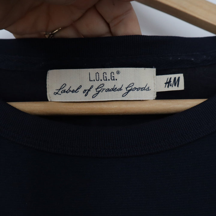 HM LOGG Mens Navy Blue Long Sleeve Graphic Shirt Start Somewhere Date Print