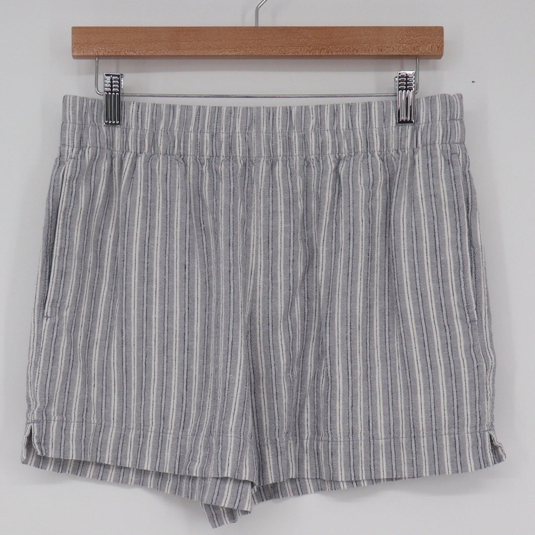 Old Navy Blue White Striped Linen Blend Comfort Waistband Shorts Womens Medium