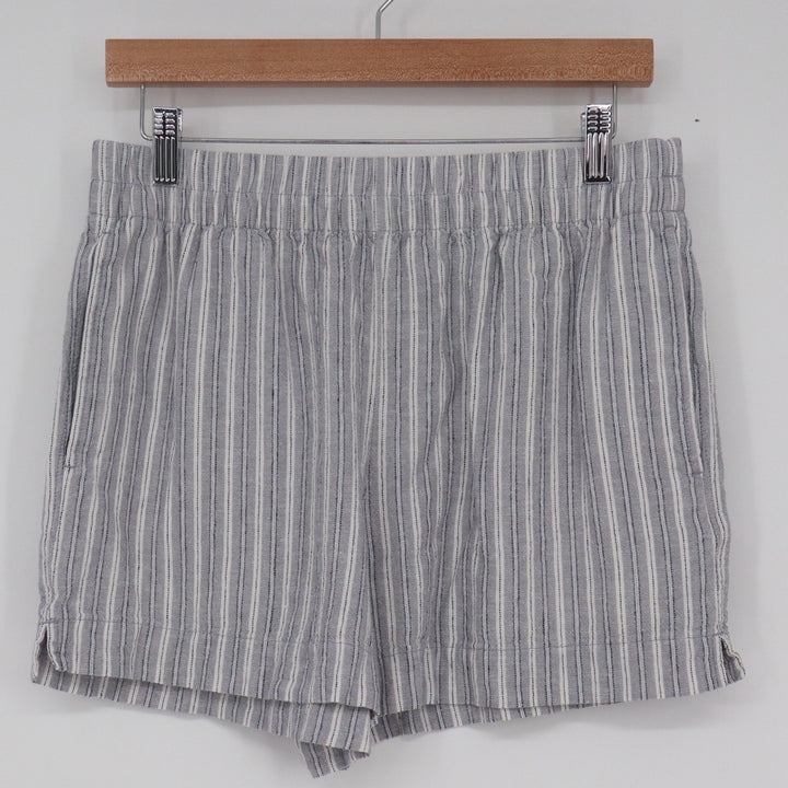 Old Navy Blue White Striped Linen Blend Comfort Waistband Shorts Womens Medium