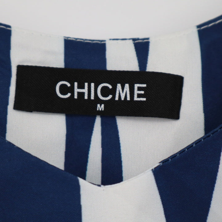 Chicme Cropped Top Womens Medium Blue White Zebra Print Scoop Neck Sleeveless