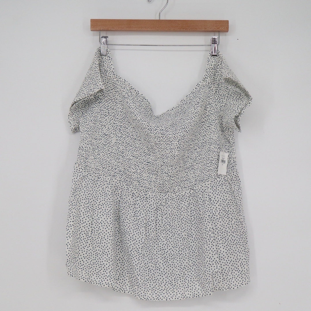 Old Navy Womens XL Polka Dot Smocked Peplum Top White Blue Off Shoulder