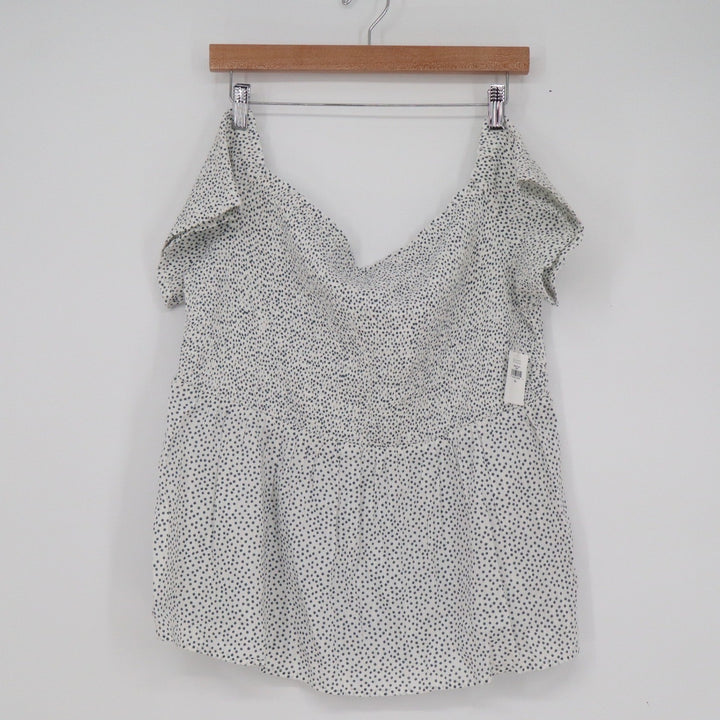Old Navy Womens XL Polka Dot Smocked Peplum Top White Blue Off Shoulder