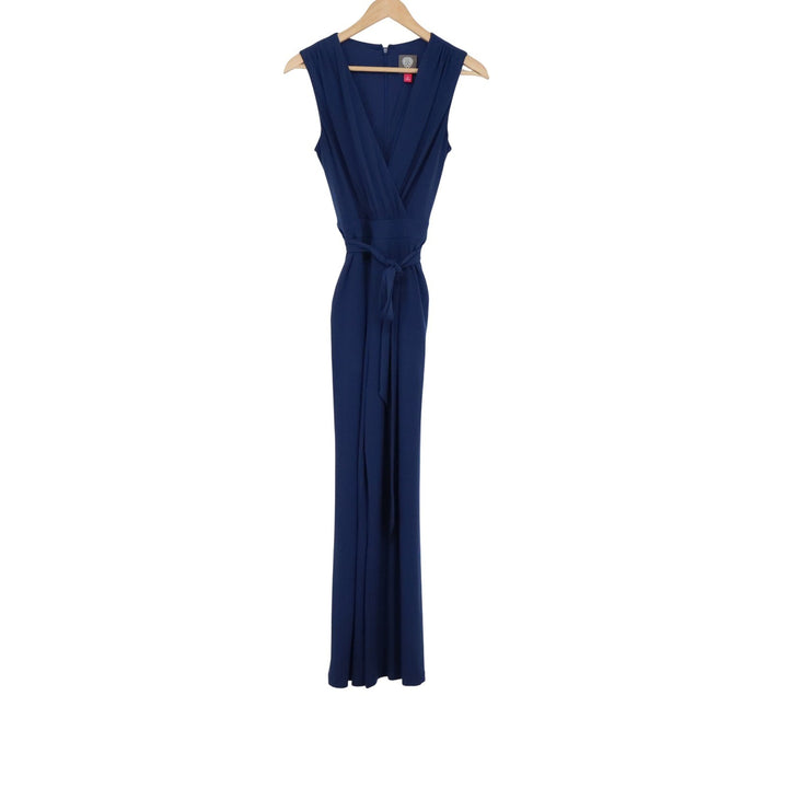 Vince Camuto Womens Navy Blue Sleeveless Surplice Wide Leg Jumpsuit XS
