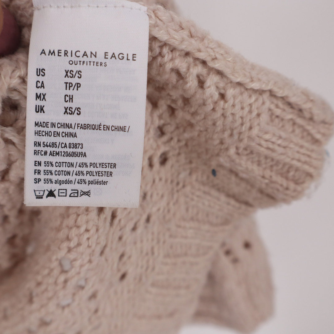 American Eagle Pink Pointelle Open Knit Hooded Cardigan Sweater XS/S