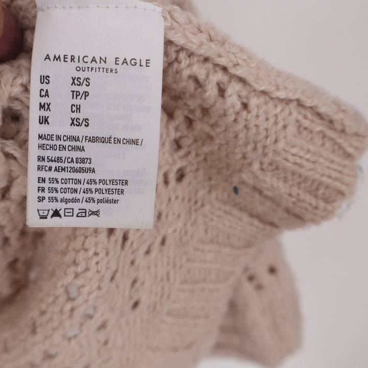 American Eagle Pink Pointelle Open Knit Hooded Cardigan Sweater XS/S