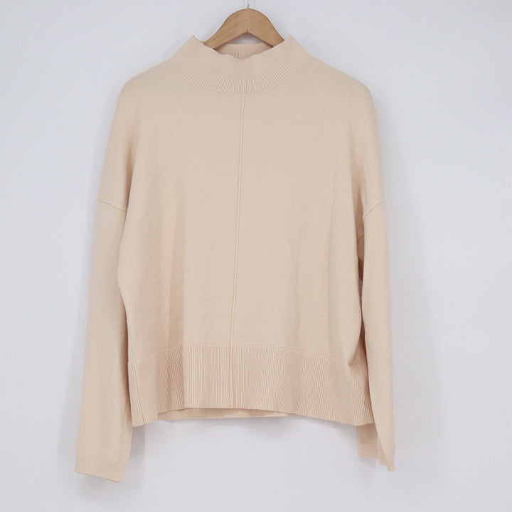 Fashion Mock Neck Cream Knit Sweater Oversized Center Seam Pullover XL