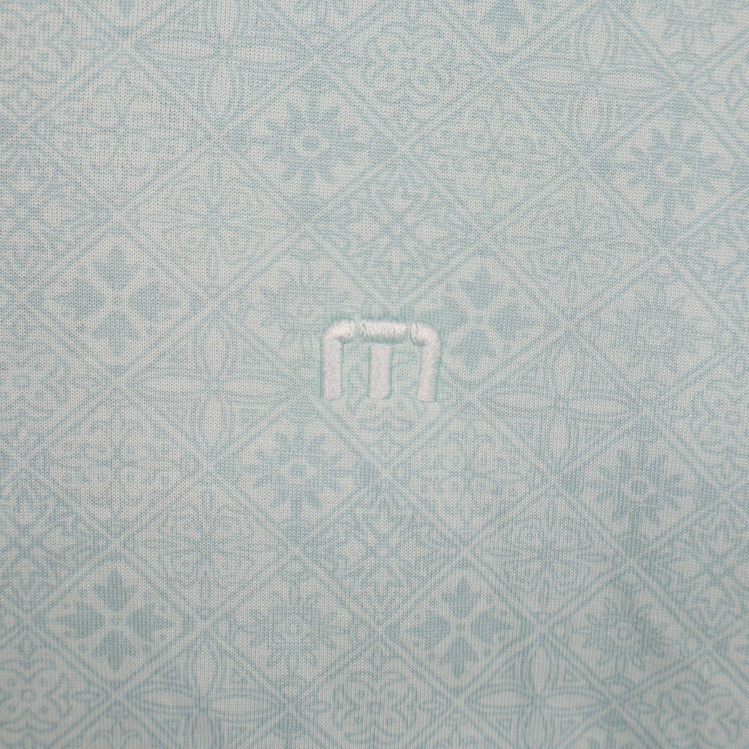 TravisMathew Acropolis Polo Shirt Mens Large Mint Green Geometric Tile