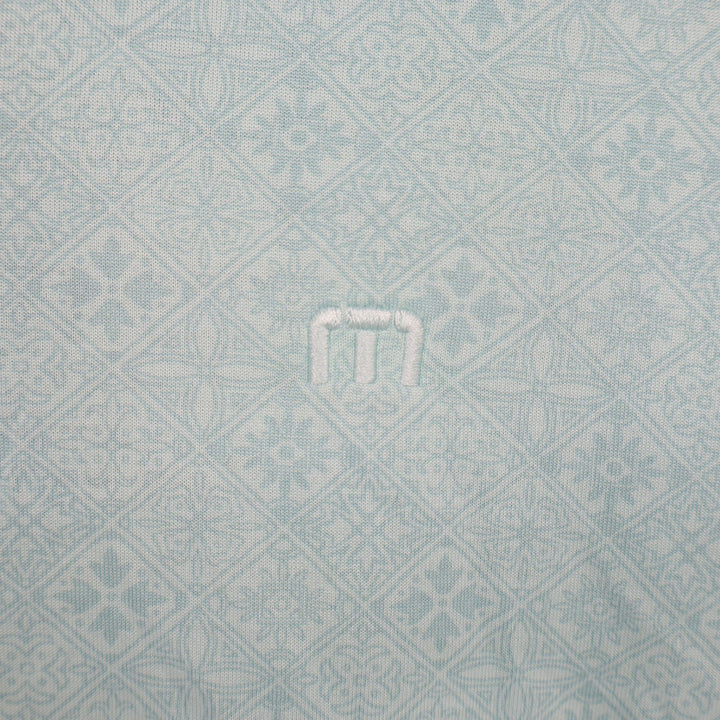 TravisMathew Acropolis Polo Shirt Mens Large Mint Green Geometric Tile