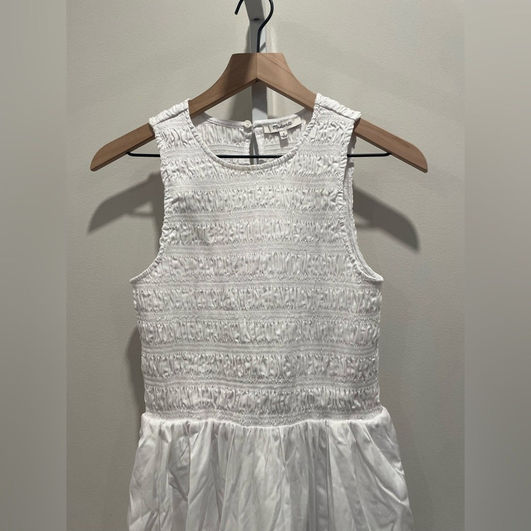 Madewell The Melody Bubble-Hem Smocked Midi Dress In Poplin Size S