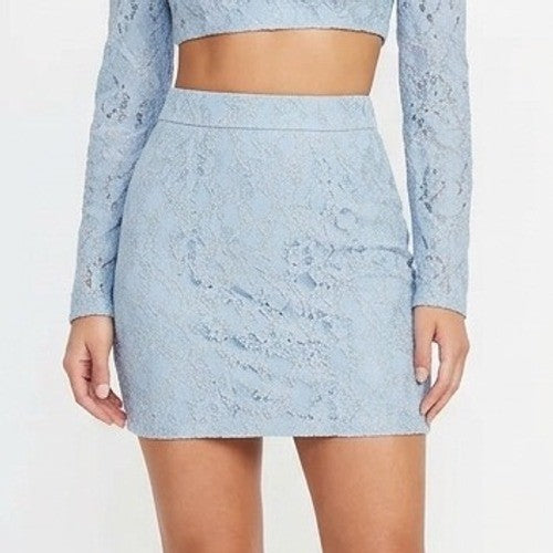 Naked Wardrobe Light Blue Floral Lace Mini Skirt Womens Size Medium