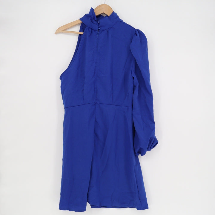 SHEIN Royal Blue One Shoulder Mock Neck Puff Sleeve Mini Dress Large