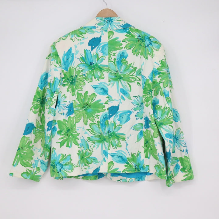 NY Collection Woman Floral Blazer Green Blue Tie Front Plus Size 2X