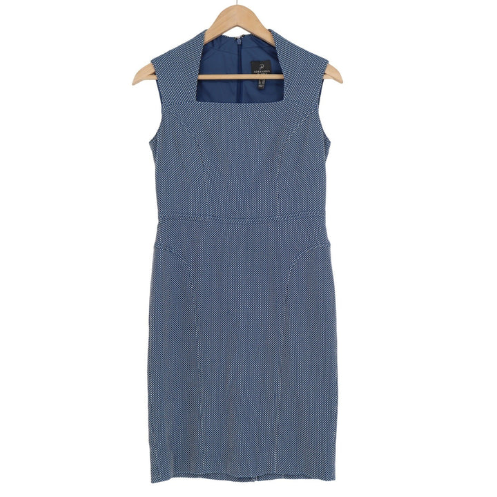 Adrianna Papell Navy Blue White Textured Square Neck Sheath Dress Size 6