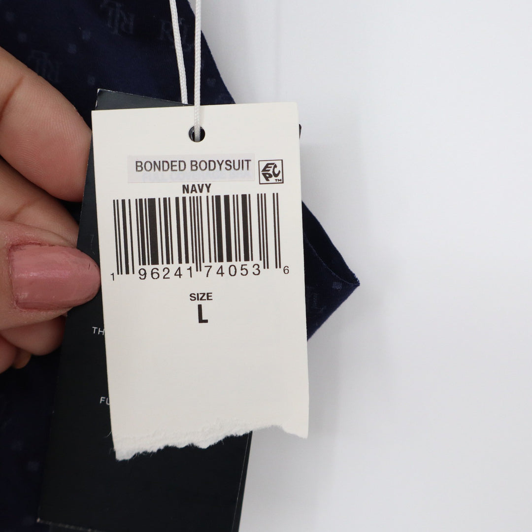 Lauren Ralph Lauren Navy Monogram Bonded Bodysuit Large NWT