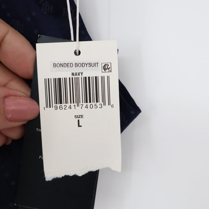 Lauren Ralph Lauren Navy Monogram Bonded Bodysuit Large NWT