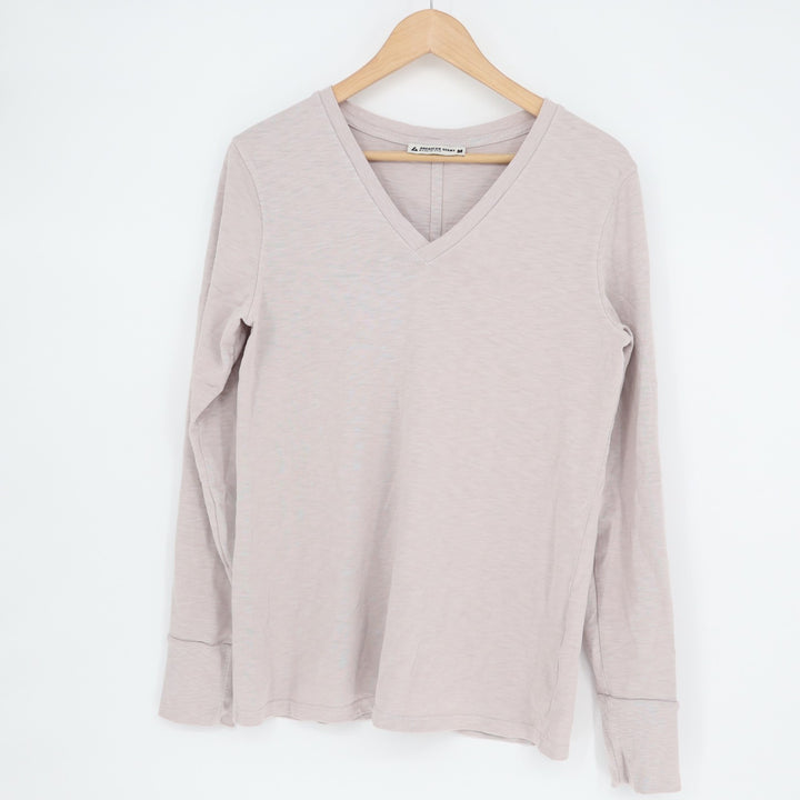 American Giant Premium Slub T-Shirt Women M Ashes Rose Cotton V-Neck Long Sleeve